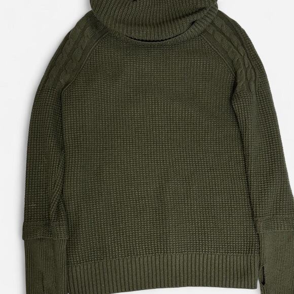 Market & Sprice Olive Green Cowl Neck Turtle Neck Knit Waffle Sweater Size Small - Picture 1 of 6